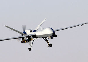 A MQ-9 Reaper unmanned aerial vehicle prepares to land after a mission in support of Operation Enduring Freedom in Afghanistan. 