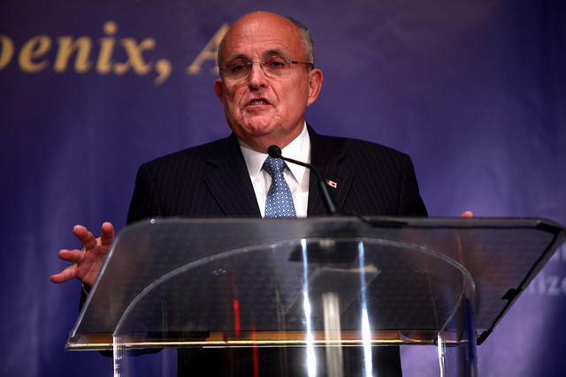 Former Mayor Rudy Giuliani of New York speaking at a forum titled “Countering Iran’s Nuclear Terrorist Threats” hosted by the Iranian American Community of Arizona in Phoenix, Arizona. Photo by Gage Skidmore